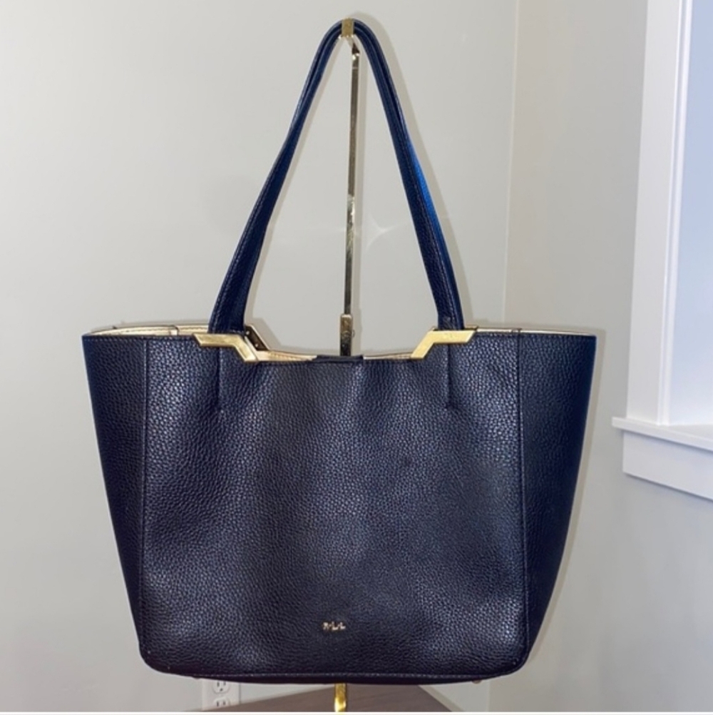 RALPH LAUREN WOMEN'S BLACK PEBBLED LEATHER TOTE